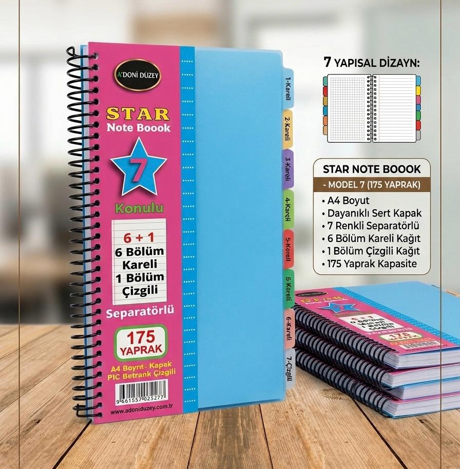 STAR AYRAÇLI DEFTER 6+1 175 YP PP KAPAK A4 DEFNE-2640