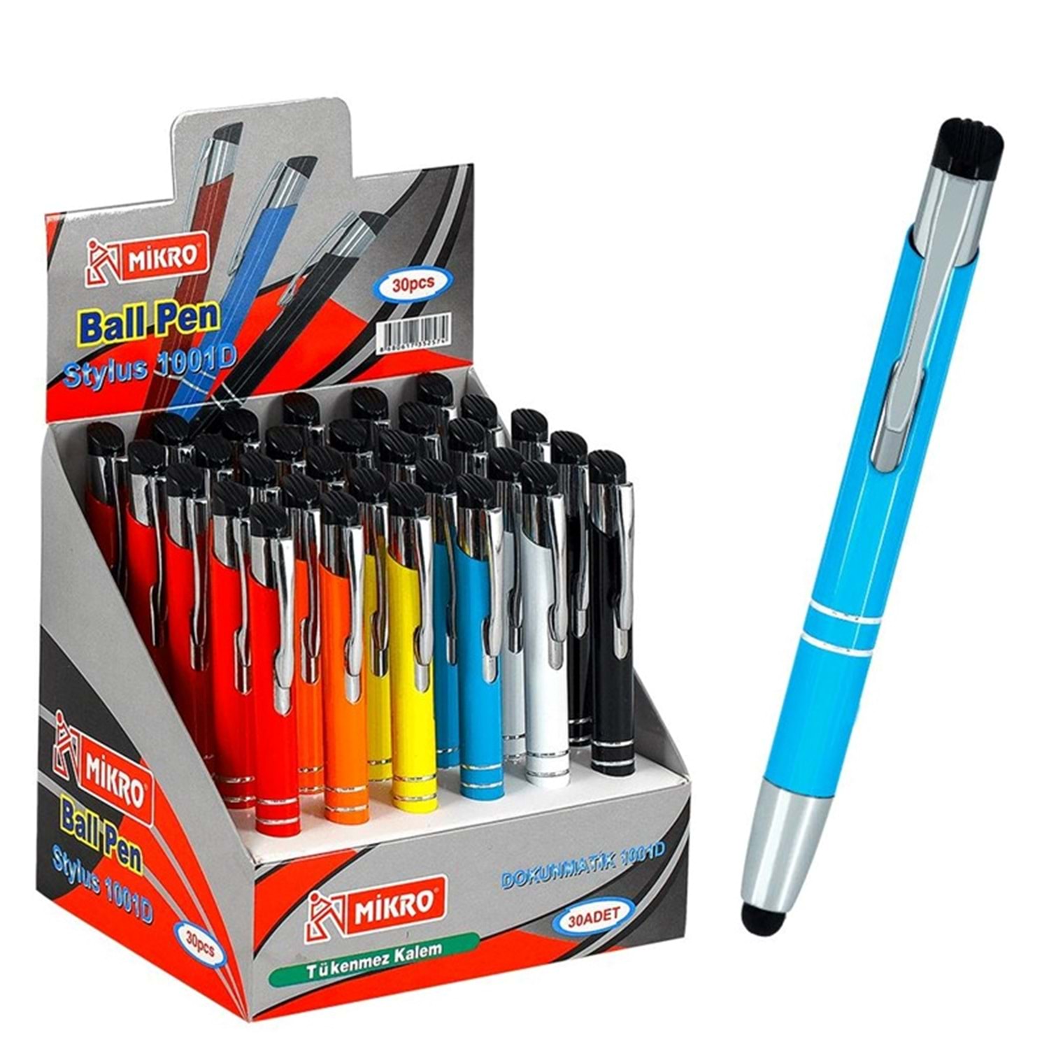MİKRO DOKUNMATİK METAL TÜKENMEZ KALEM 30 LI STAND ŞAHİN - 1001DS