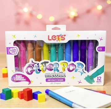 LETS GLİTTERPOP METALİK JEL MUM BOYA 12 RENK - L03014