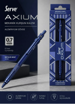 SERVE-3319 AXIUM METAL GÖVDE MEKANİK KURŞUN KALEM 07 MM MAVİ
