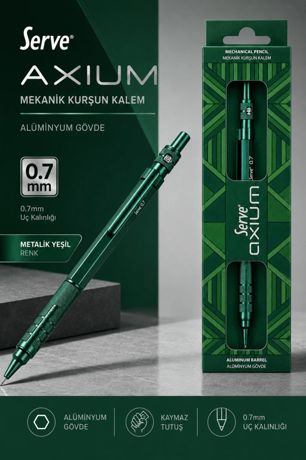 SERVE-3340 AXIUM METAL GÖVDE MEKANİK KURŞUN KALEM 07 MM YEŞİL