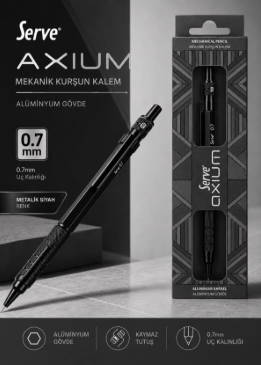 SERVE-3364 AXIUM METAL GÖVDE MEKANİK KURŞUN KALEM 07 MM SİYAH