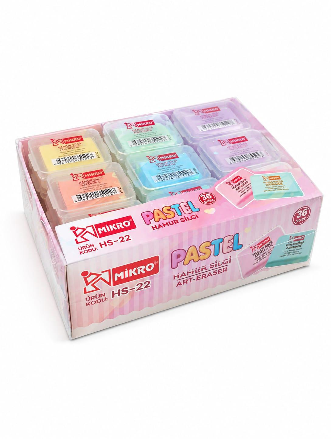 MİKRO HS22Y PASTEL RENKLİ HAMUR SİLGİ 36 LI