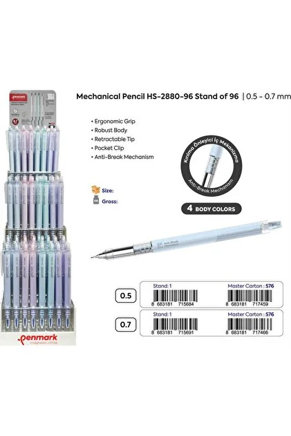 VERSATİL KALEM 4 RENK GÖVDE 07 MM 96 LI STAND PENMARK - HS28809607