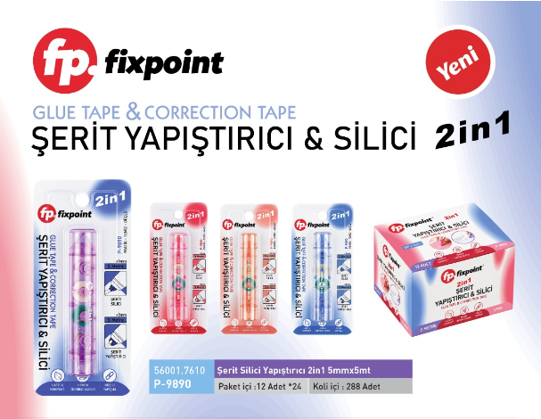ŞERİT SİLİCİ YAPIŞTIRICI 2 İN 1 5MMX5MT 12 Lİ FİXPOİNT - P9890