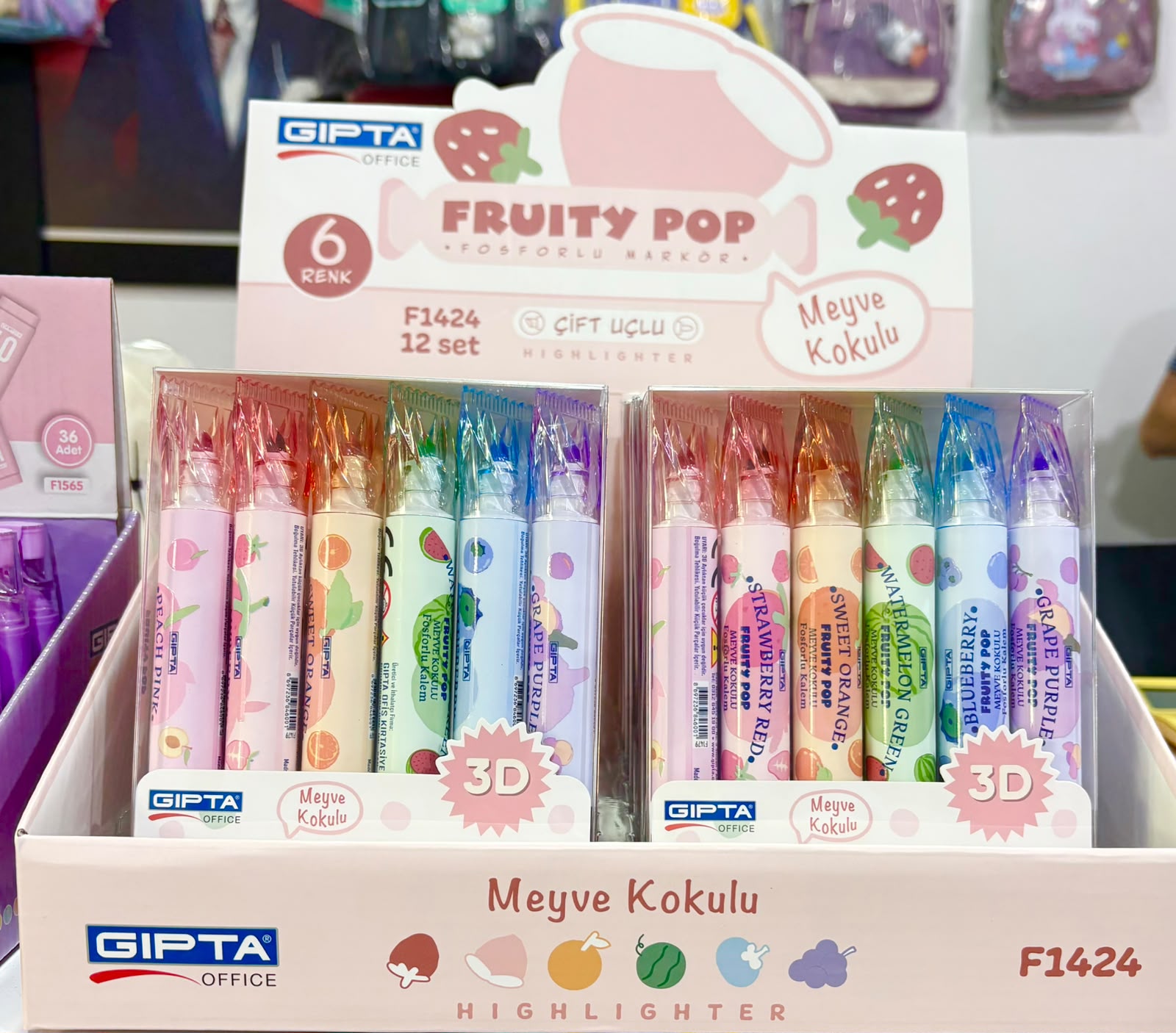 FOSFORLU MARKÖR FRUİTY POP KOKULU 6 LI - 12 Lİ STAND GIPTA - F1424
