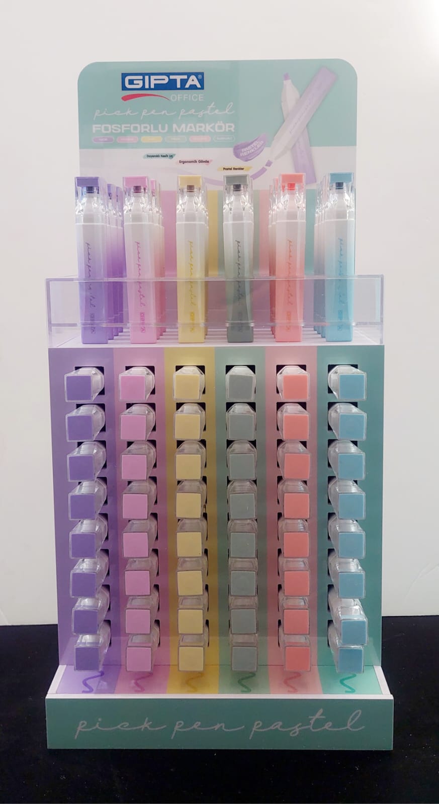 FOSFORLU MARKOR - PICKPEN PASTEL 6 RENK 180 Lİ STAND - 4-F142000-5001 - GIPTA