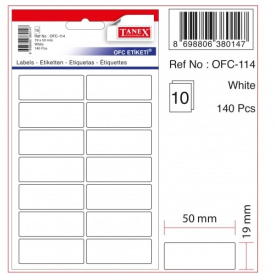 OFİS ETİKETİ 19X50 MM 10 LU PK TANEX-OFC114
