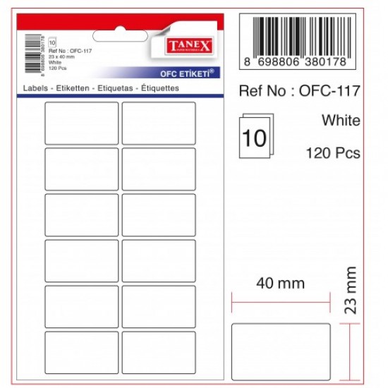 OFİS ETİKETİ 23X40 MM 10 LU PK TANEX-OFC117