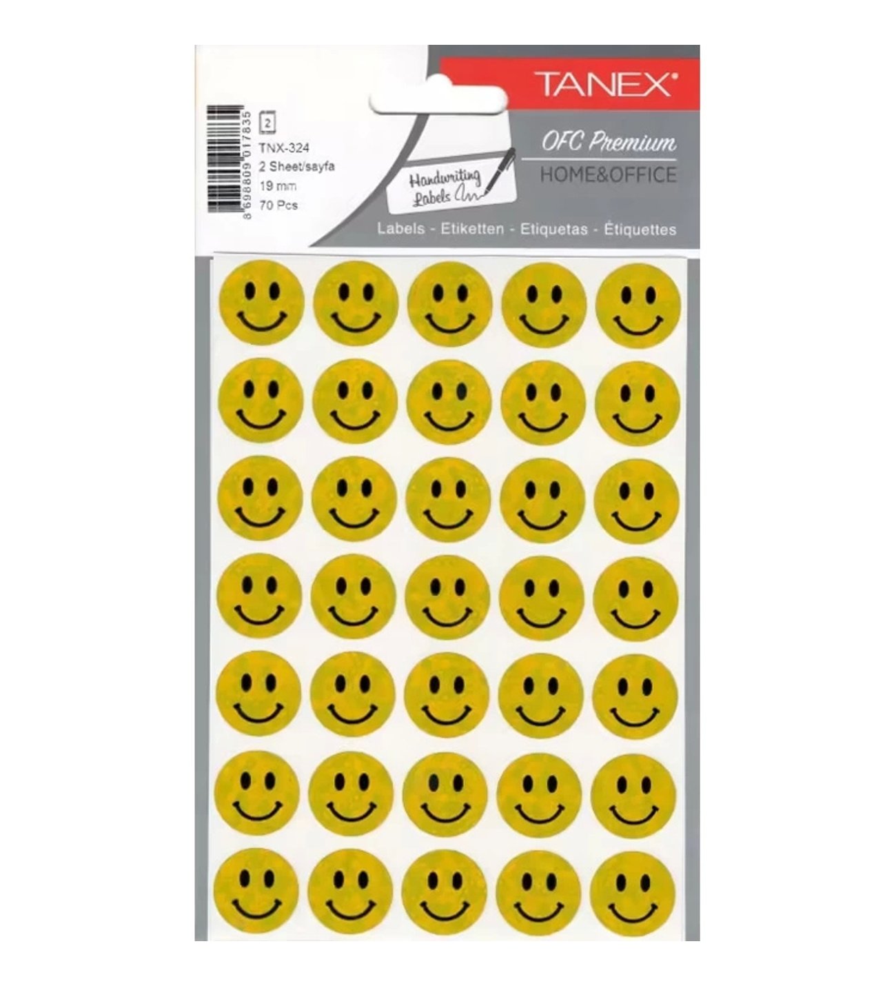 TANEX TNX-324 19 MM SARI HOLOGRAM GÜLENYÜZ ETİKETİ