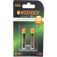 ŞARJ EDİLEBİLİR PİL AAA 1,2 VOLT 600 MİLİAMPER 2 Lİ KARTELA WILKINSON-0015