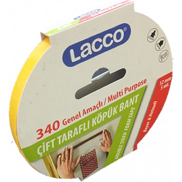 ÇİFT TARAFLI KÖPÜK BANT 12 MM 5 MT LACCO-340