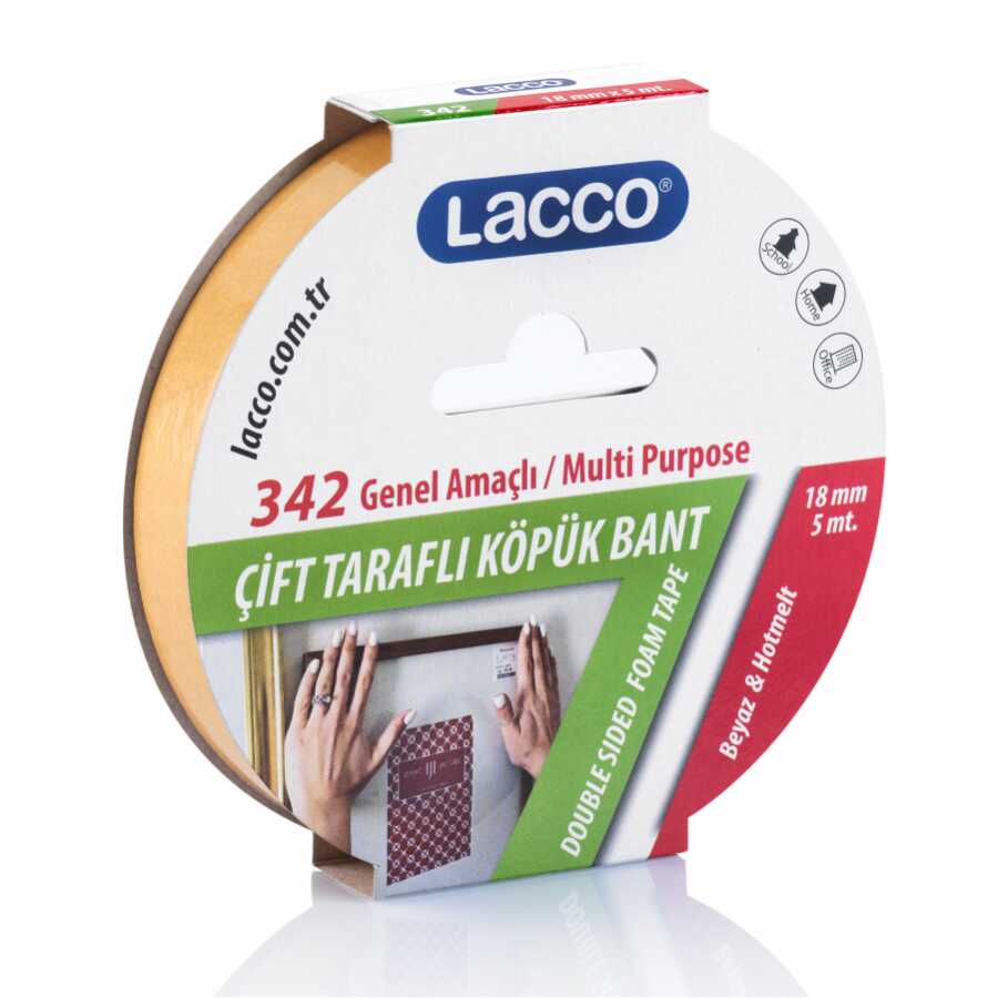 ÇİFT TARAFLI KÖPÜK BANT 18 MM 5 MT LACCO-342