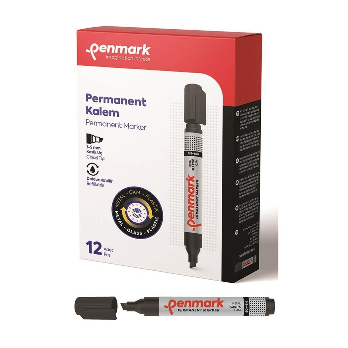 ECOPLUS PERMANENT KALEM KESİK UÇ SİYAH RENK 12 Lİ PK PENMARK-HS120101