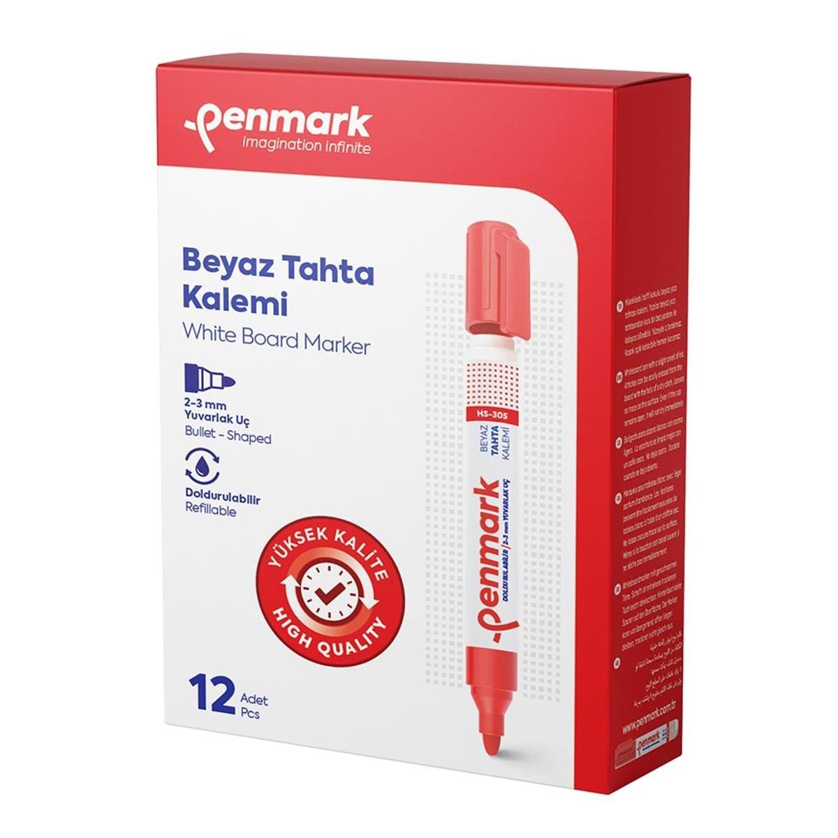 ECOPLUS PERMANENT KALEM KESİK UÇ KIRMIZI RENK 12 Lİ PK PENMARK-HS120103