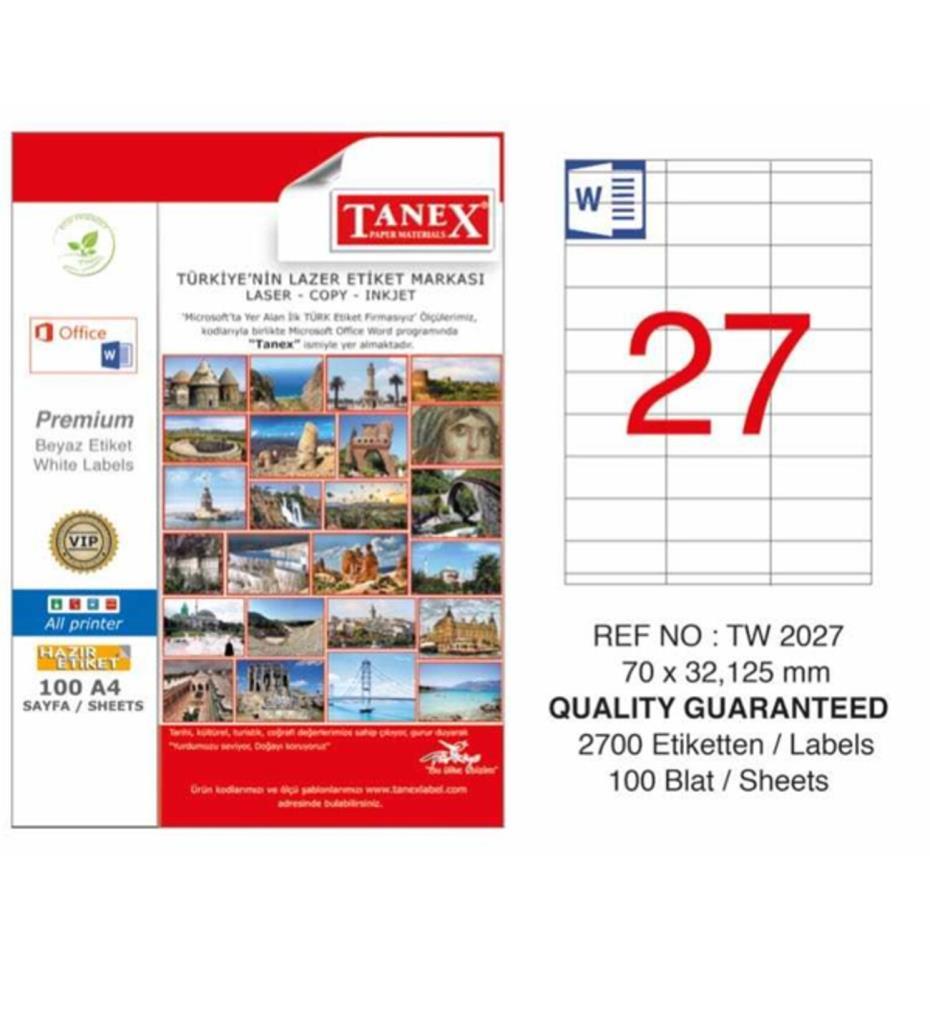 LAZER ETİKET 70X32,125 MM 100 LÜ PK TANEX-TW2027
