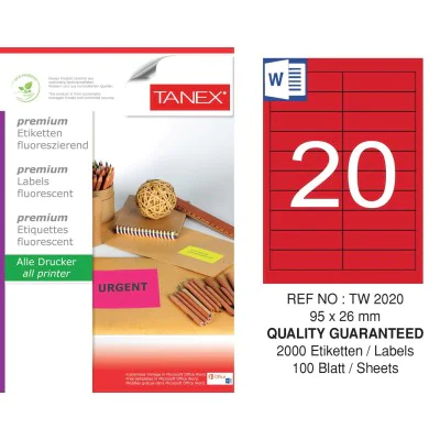 LAZER ETİKET 95X26 MM 100 LÜ PK TANEX-TW2020