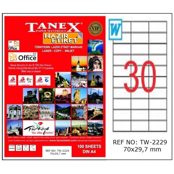 LAZER ETİKET 70X29,7 MM 100 LÜ PK TANEX-2229