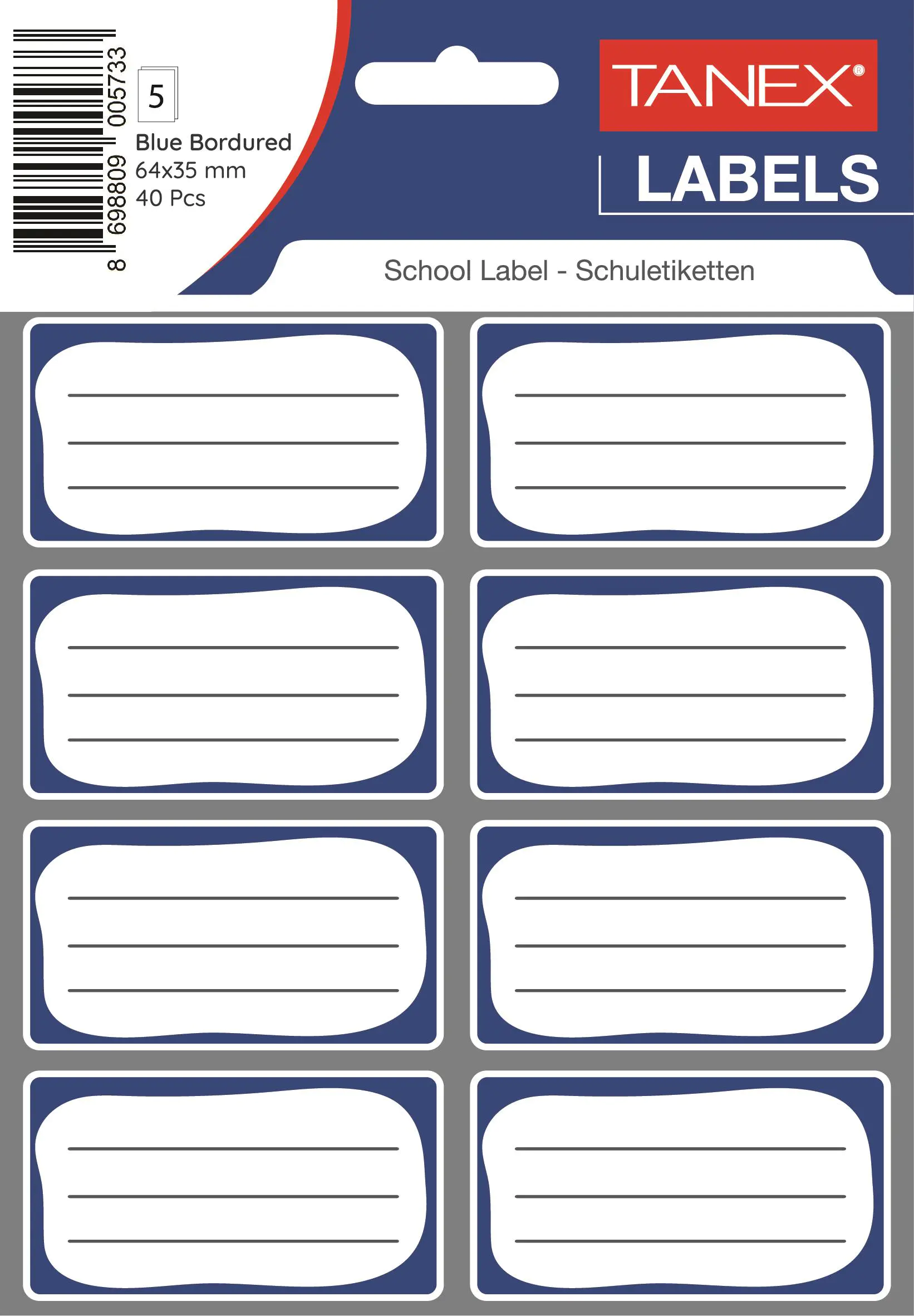 OKUL ETİKETİ ÇİFT SIRA BORDÜRLÜ MAVİ 5 AD - TANEX - TAN-BRD700105