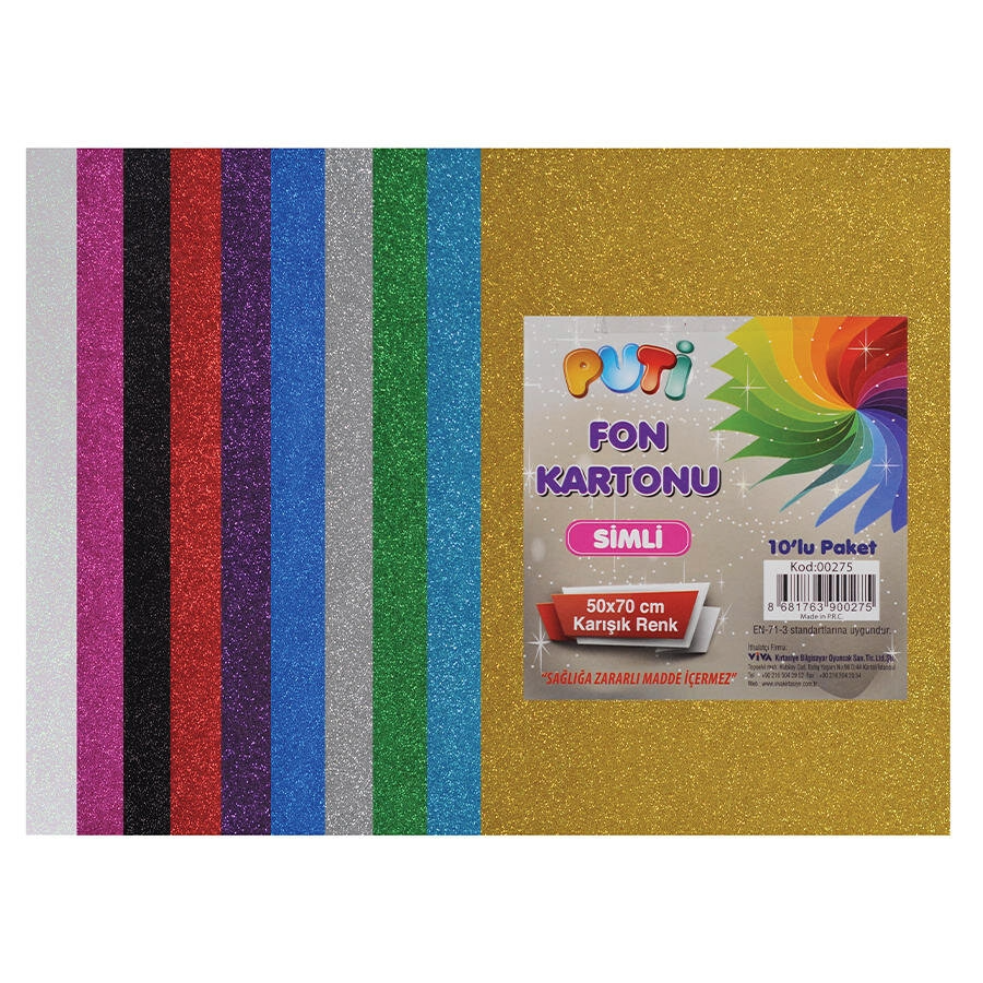 PUTİ FON KARTONU SİMLİ 50X70 CM KARIŞIK RENK 10 LU PK VİVA-00275