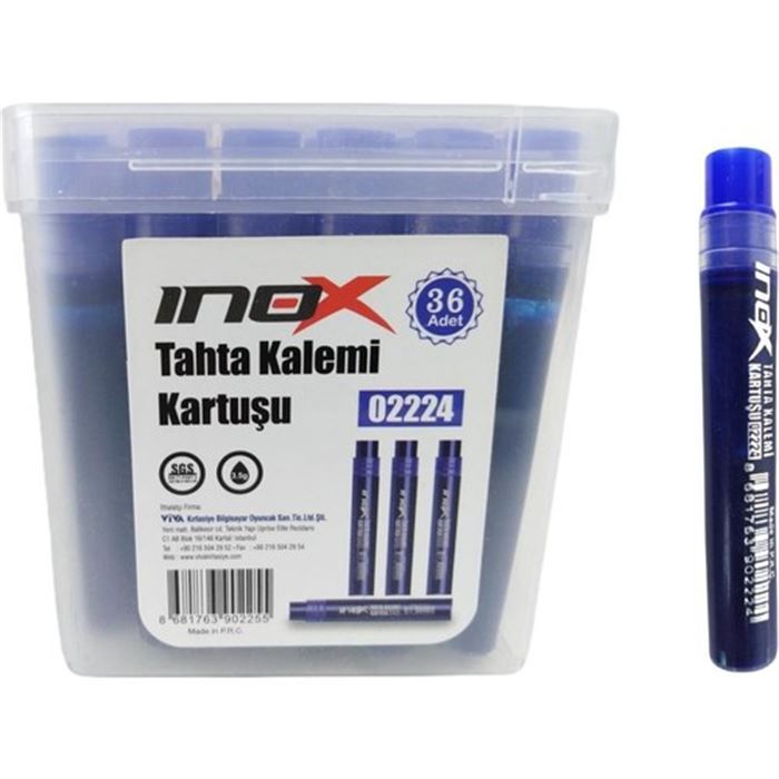 INOX TAHTA KALEMİ KARTUŞU MAVİ RENK 36 LI PK VİVA-02224