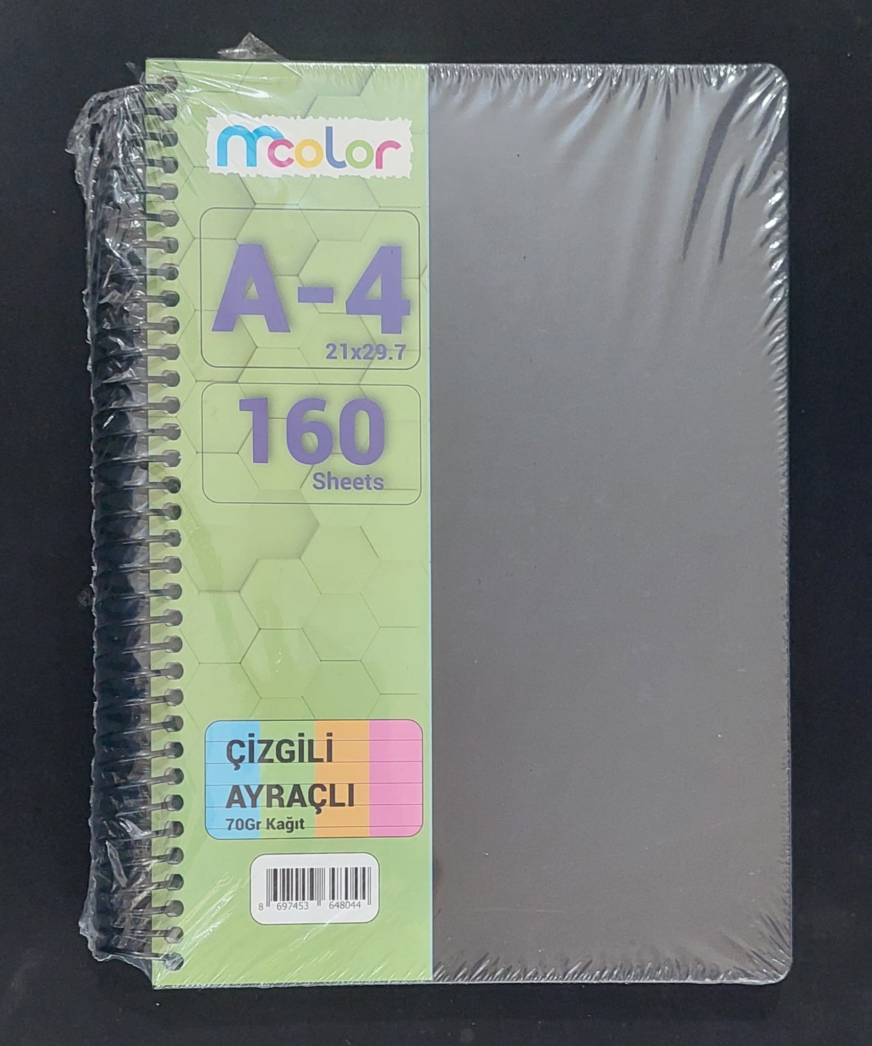 ÇİZGİLİ DEFTER AYRAÇLI A4 SPİRALLİ 160 YP MCOLOR-0024