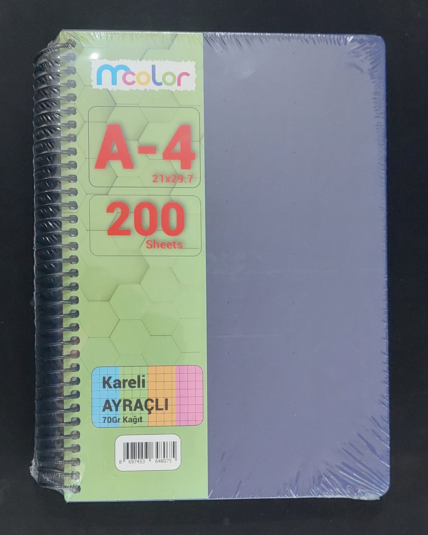 ÇİZGİLİ DEFTER AYRAÇLI A4 SPİRALLİ 200 YP MCOLOR-0027
